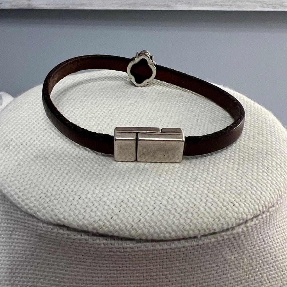 Brown Leather Bracelet with Green Stone Accent - Picture 3 of 4